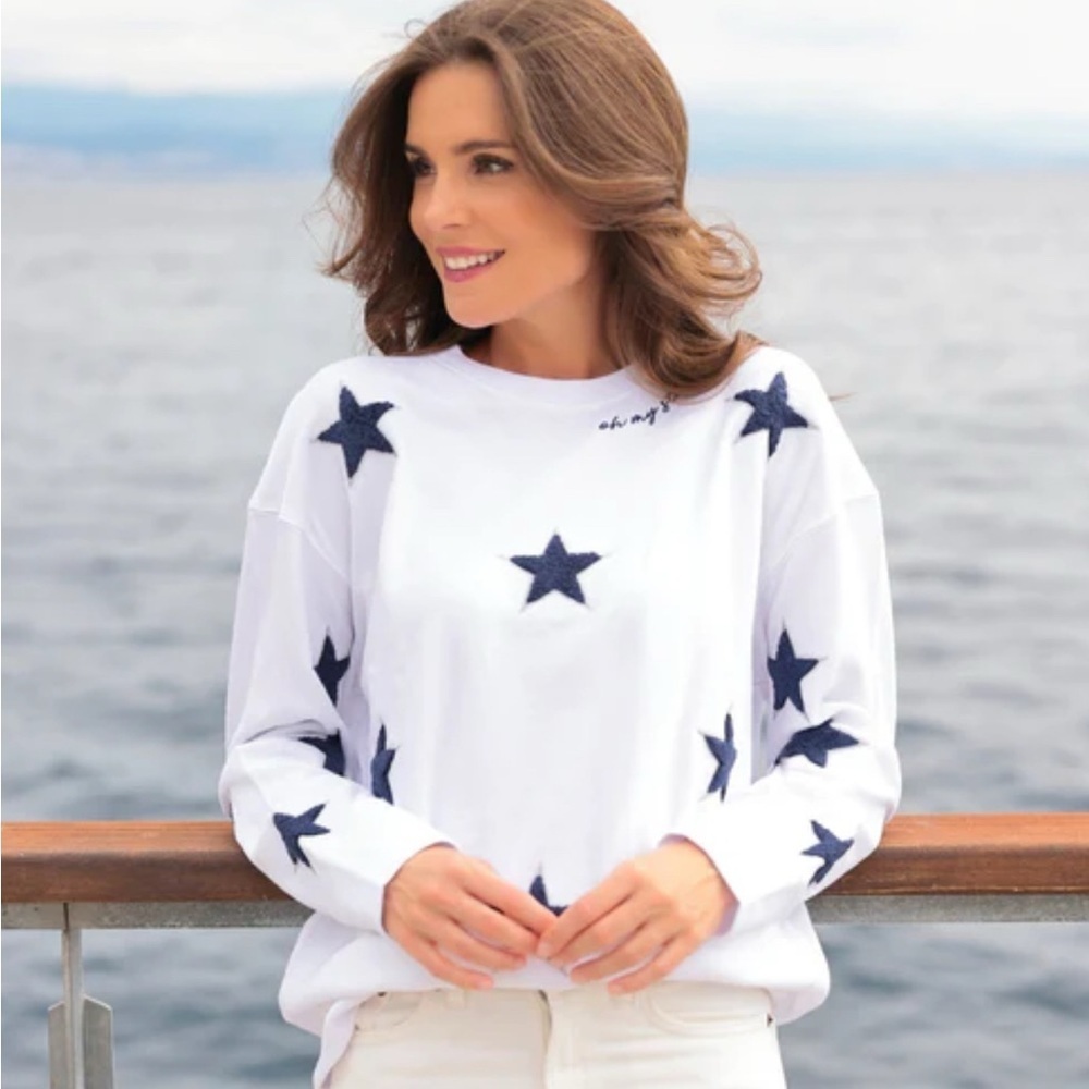 NWT White Star design crew neck sweatshirt with boxy relaxed fit - Picture 1 of 4